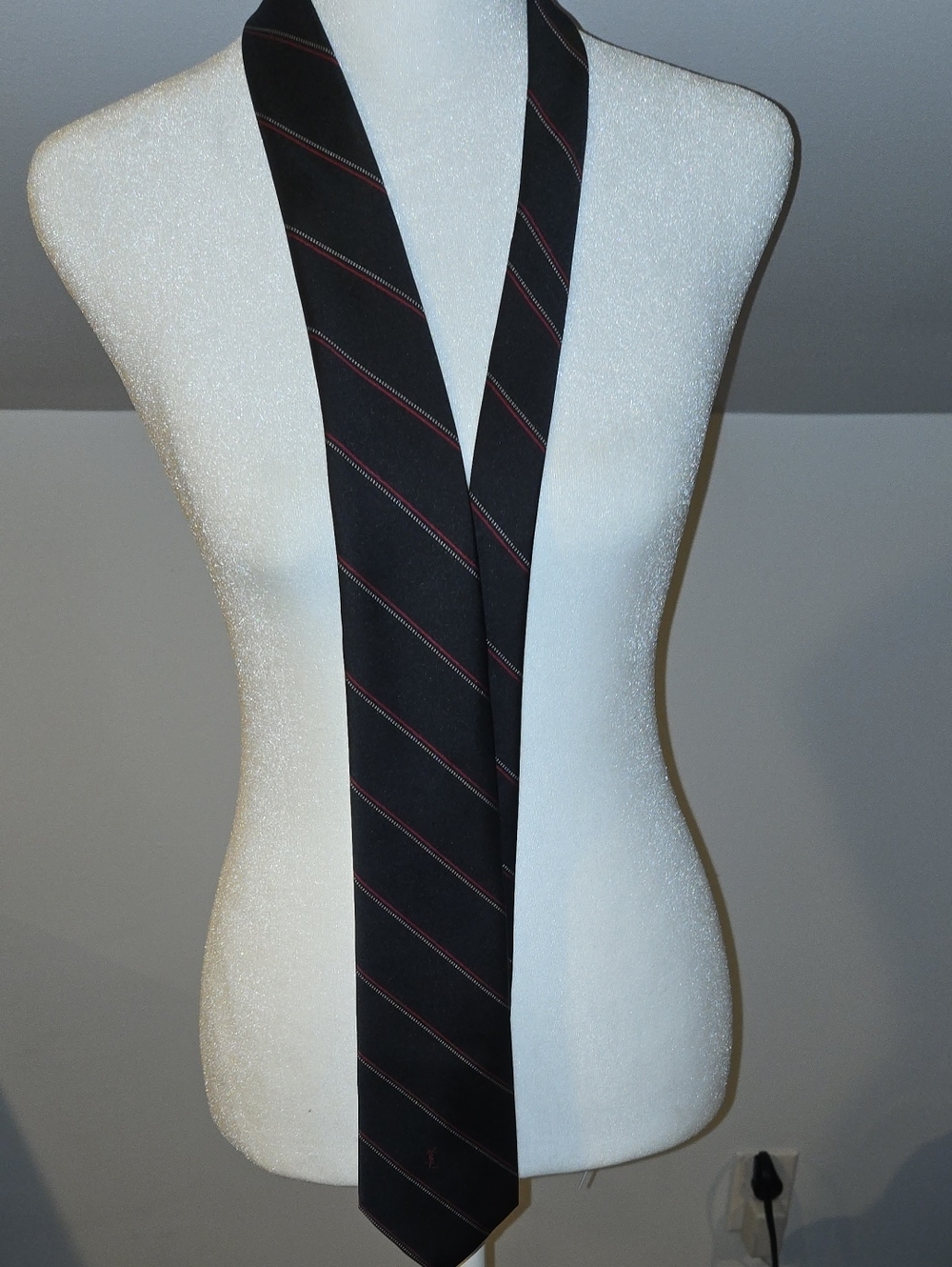 Yves Saint Laurent Black Tie with Subtle Red Stripe